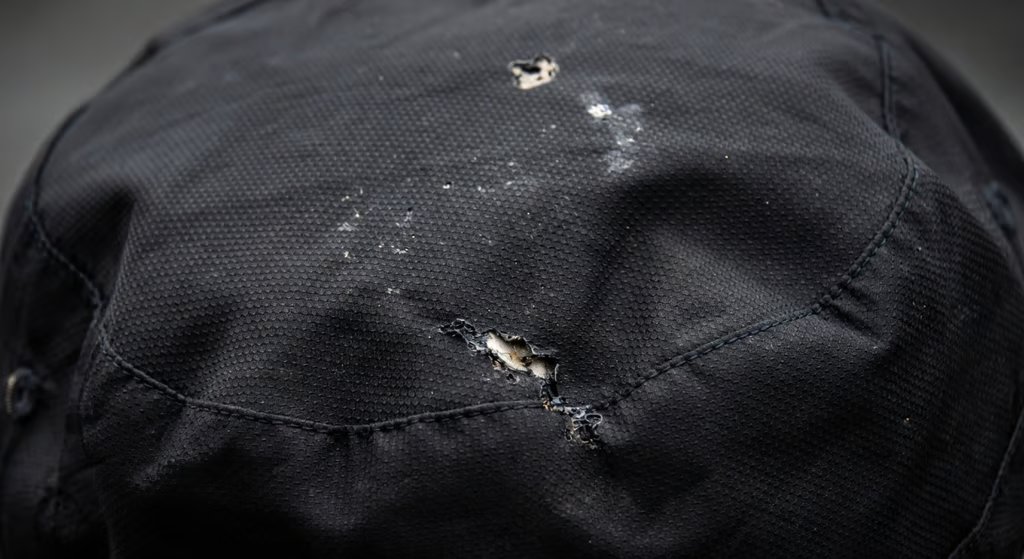 Holes that were reportedly burned on a jacket. Photo: Now TV News
