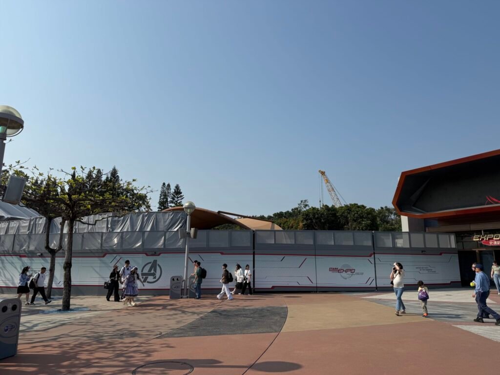 Demolition has begun in Tomorrowland at Hong Kong Disneyland for the Tower of Terror-style Spider-Man drop tower coming soon.