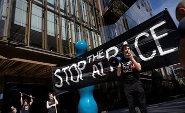 AI safety researcher Michael Trazzi speaks to a crowd of protesters outside of the OpenAI headquarters before marching to the office of xAI, calling for a pause in AI development, in San Francisco, California, (REUTERS)