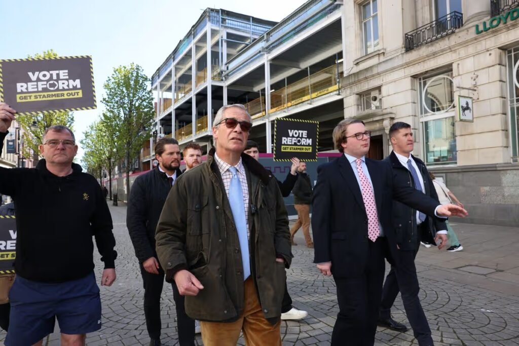 As part of Reform UK’s local election campaign, party leader Nigel Farage visits South Shields in South Tyneside.