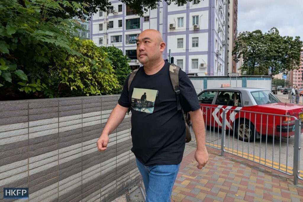Hong Kong independent bookstore Book Punch owner Pong Yat-ming appears at the Kowloon City Magistrates' Courts on April 10, 2026. Photo: Hans Tse/HKFP.