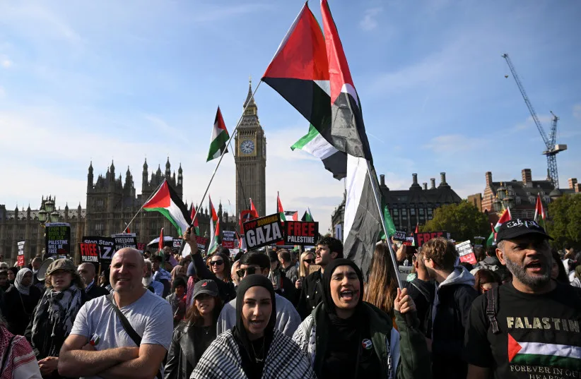 Demonstrators from the ''Palestine Coalition'' gather in support for Palestinians, after a ceasefire between Israel and Hamas in Gaza went into effect, in London, Britain, October 11, 2025.