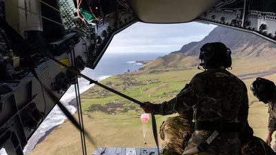 Members of the RAF drop medical kit to the Atlantic Island of Tristan Da Cunha to provide assistance to a British National who contracted hantavirus aboard an Atlantic expedition cruise ship, MV Hondius. (AFP)