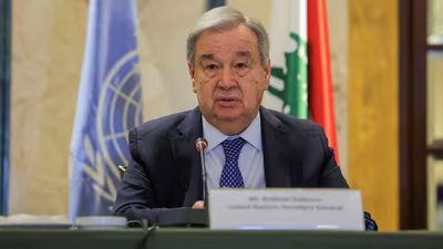 United Nations Secretary-General Antonio Guterres speaks during a press conference. (REUTERS)