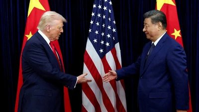 US President Donald Trump shakes hands with Chinese President Xi Jinping as they hold a bilateral meeting at Gimhae International Airport, on the sidelines of the Asia-Pacific Economic Cooperation (APEC) summit, in Busan, South Korea, October 30, 2025. (REUTERS)