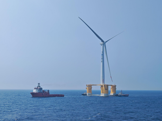 The Three Gorges Pilot turbine, worlds largest single-unit floating offshore wind turbine, instaleld off the coast of China. Photo from X