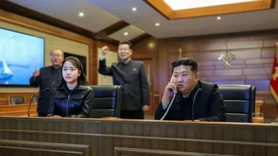 Kim Jong Un oversees the missile test on TV, accompanied by his daughter, Ju Ae, (AP/PTI)