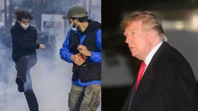 Trump criticised France's immigration policies while addressing a campaign rally for Republican candidates in Perry, Georgia. (AP/Bloomberg)